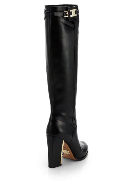 michael kors black leather knee high boots|More.